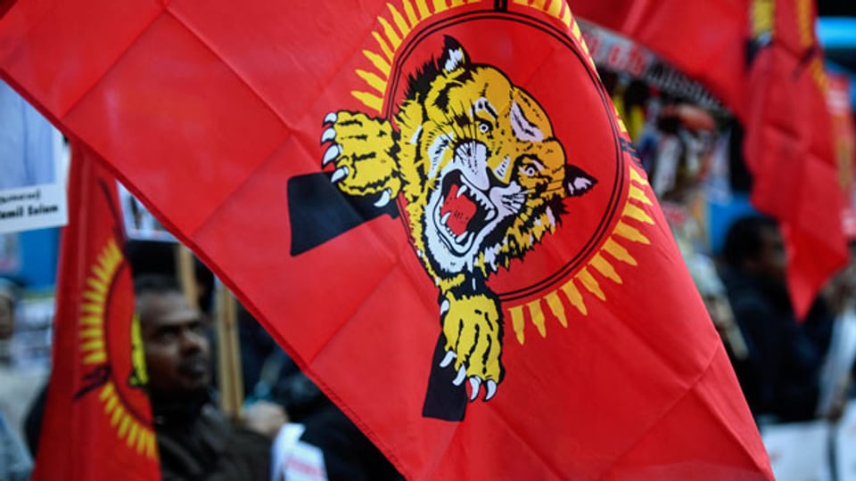 Angehörige von Tamil Tigers demonstrieren zum Prozessauftakt am 8. Januar 2018 in Bellinzona.