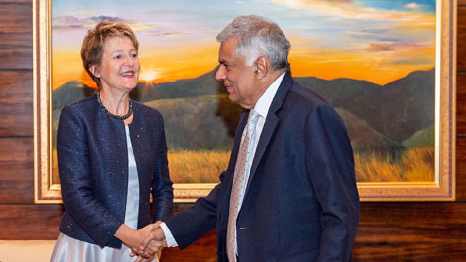 Die Bundesrätin Simonetta Sommaruga und Ranil Wickremesinghe, Ministerpräsident von Sri Lanka.