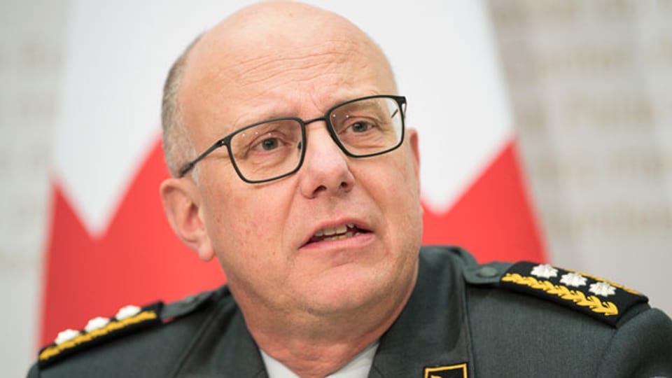 Philippe Rebord, Chef der Armee spricht an einer Medienkonferenz zur Armeebotschaft 2018, am 14. Februar 2018, in Bern.