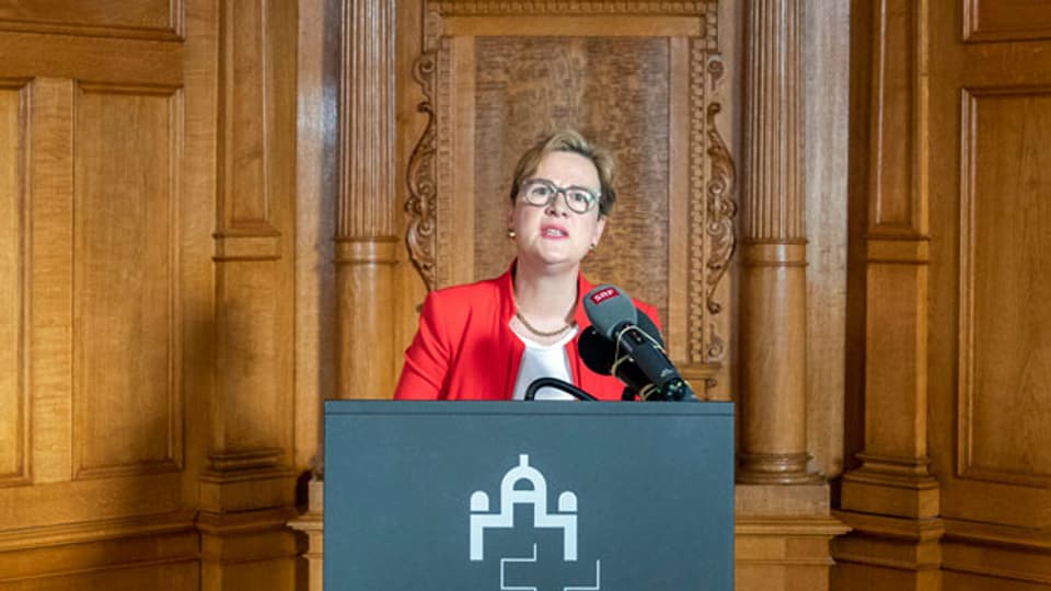 Edith Graf-Litscher, Nationalrätin und Präsidentin KVF-N, an der Medienkonferenz am 11. Februar 2019 im Bundeshaus in Bern.