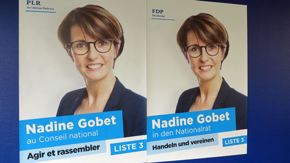 Wahlplakat für die FDP-Kandidatin Nadine Godet.