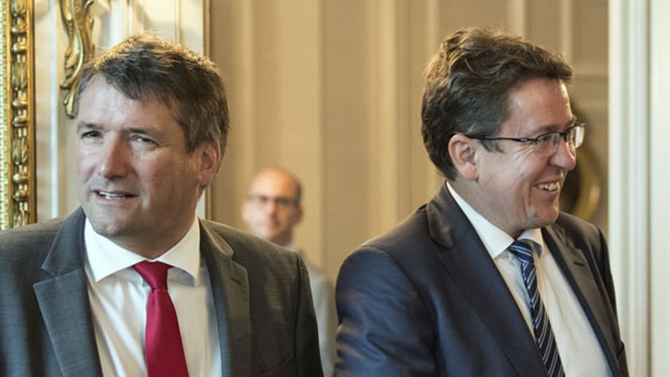 Christian Levart, SP-Parteipräsident (links) und Albert Rösti, SVP-Parteipräsident.