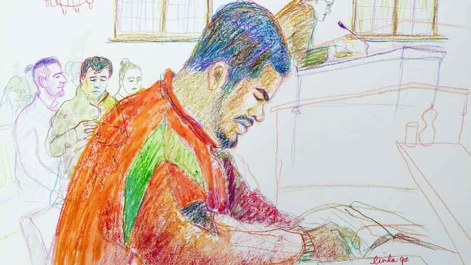 Gerichtszeichnung des Prozesses von Jugendstraftäter «Carlos» wegen schwerer Körperverletzung, vom März 2017 in Zürich.