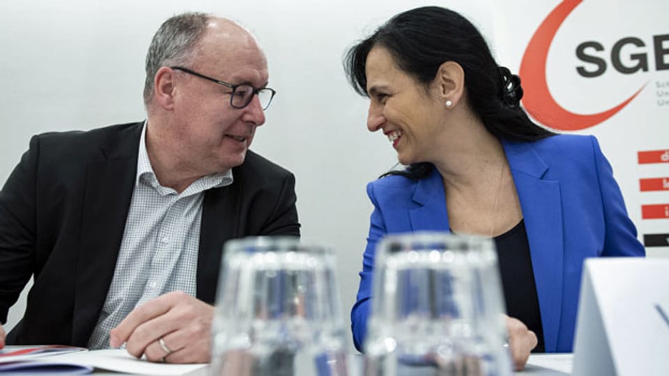 Pierre-Yves Maillard, Präsident und Vania Alleva, Vize-Präsidentin des Schweizerischen Gewerkschaftsbund SGB.