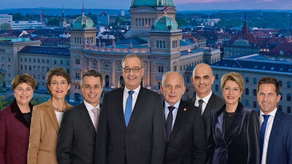 Gruppenfoto des Bundesrates und dem Bundeskanzler.