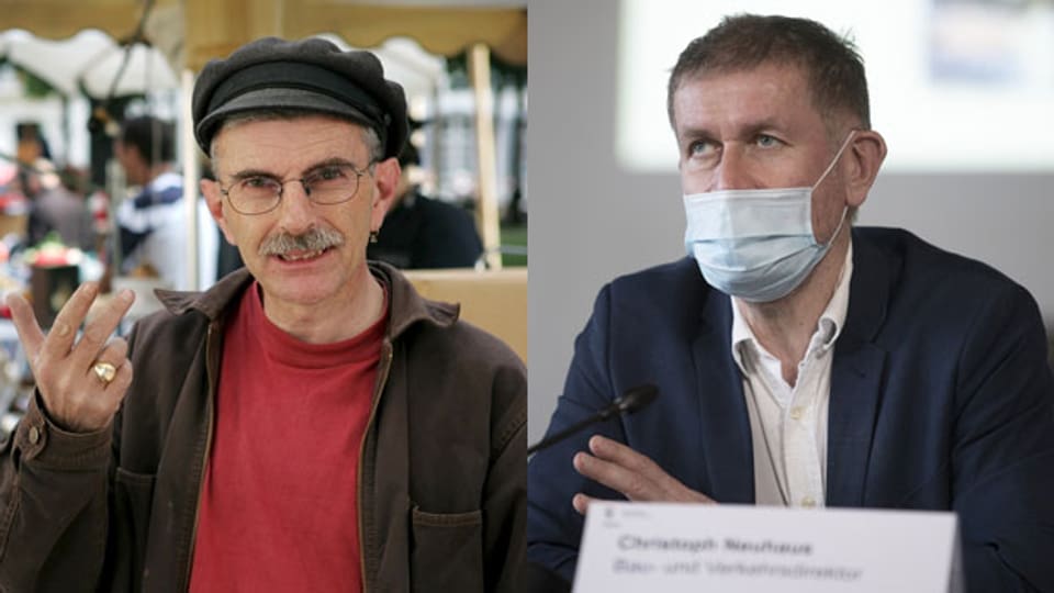 Der jenische Publizist und Historiker Venanz Nobel (li.) und der Berner SVP-Regierungsrat Christoph Neuhaus.