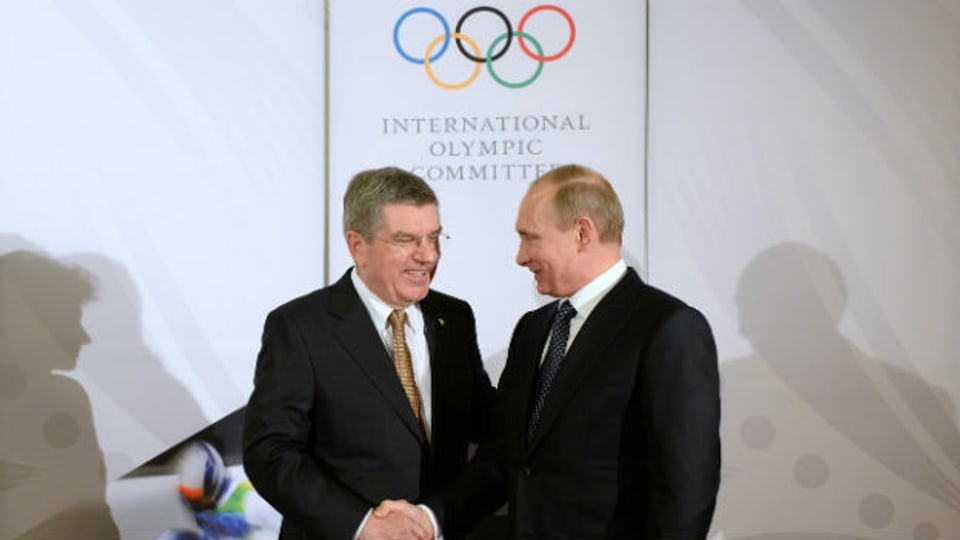 Gute Mine zu den Olympischen Spielen: IOC-Präsident Thomas Bach (links) und Vladimir Putin.