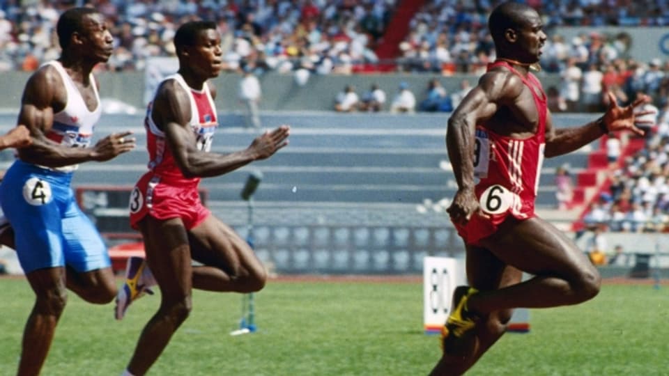  Ben Johnson, Kanada, an den olympischen Spielen in Südkorea. Die Goldmedaille über 100 Meter wurde ihm nachträglich wegen Doping aberkannt.