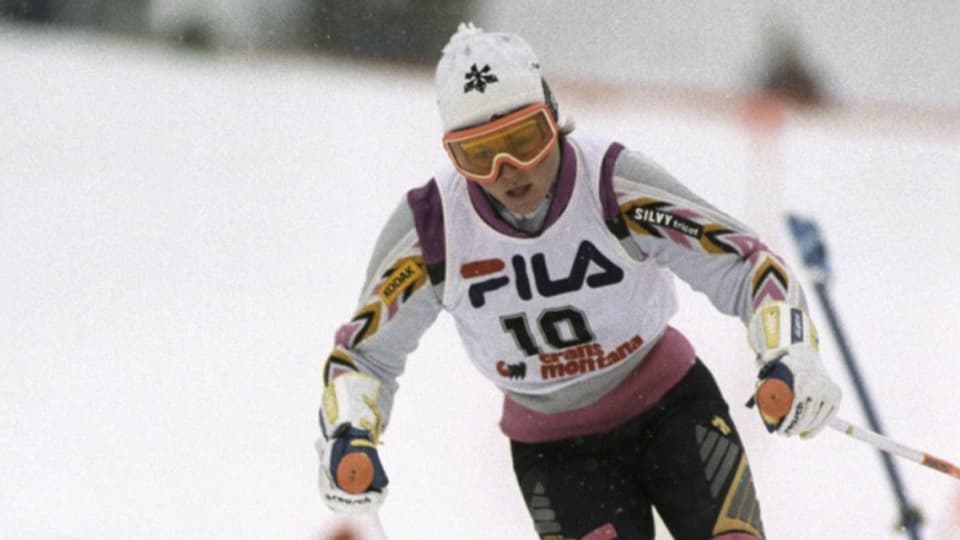 Erika Hess gewinnt am 7. Februar 1987 bei der Ski-WM in Crans-Montana den Slalom.