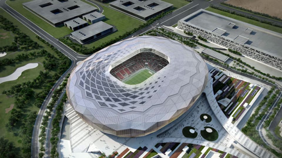 Modell des Qatar Foundation Stadiums wo 2022 die Fussball-Weltmeisterschaft 2022 stattfinden wird.