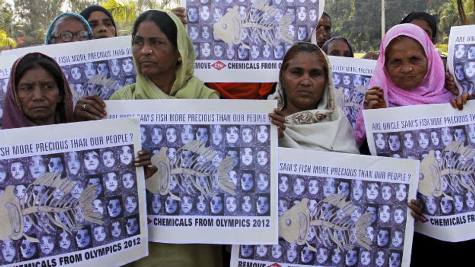 Opfer des Gas-Unglücks in Bhopal demonstrieren 2012