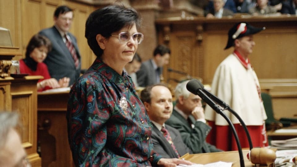 Ruth Dreifuss hier bei ihrer Wahl in den Bundesrat am 10. März 1993.