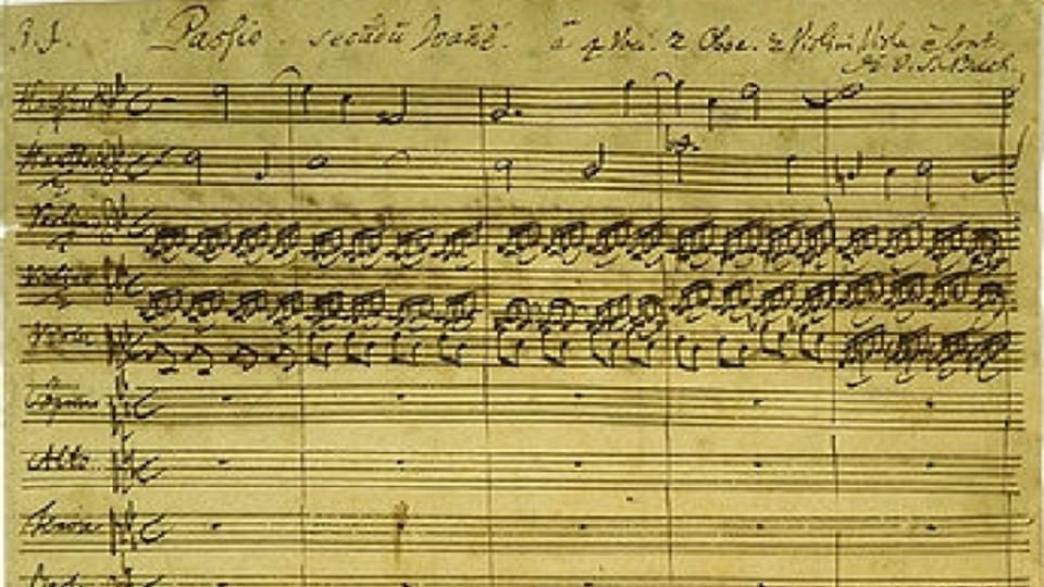 Die erste Seite aus der Johannespassion von Johann Sebastian Bach - zwei Stunden dauert sie.