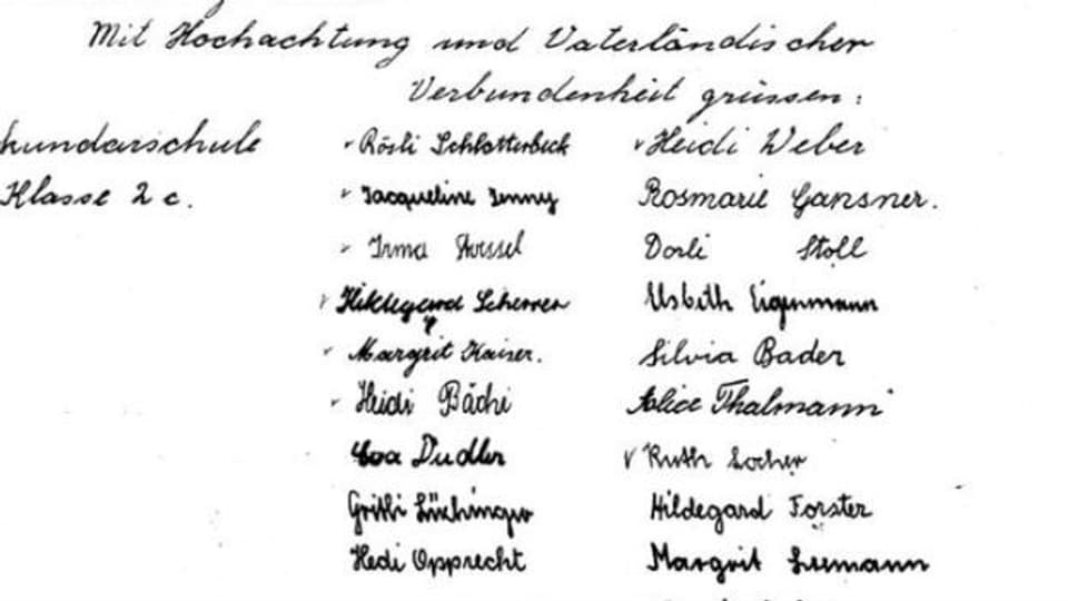Schülerinnenbrief aus Rorschach an den Bundesrat, 1942