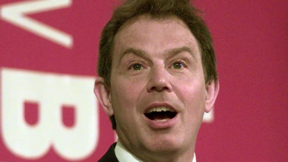 Tony Blair energiegeladen - zwei Wochen vor seinem Wahlsieg