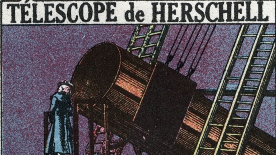 Illustration von Wilhelm Herschel und einem Teleskop