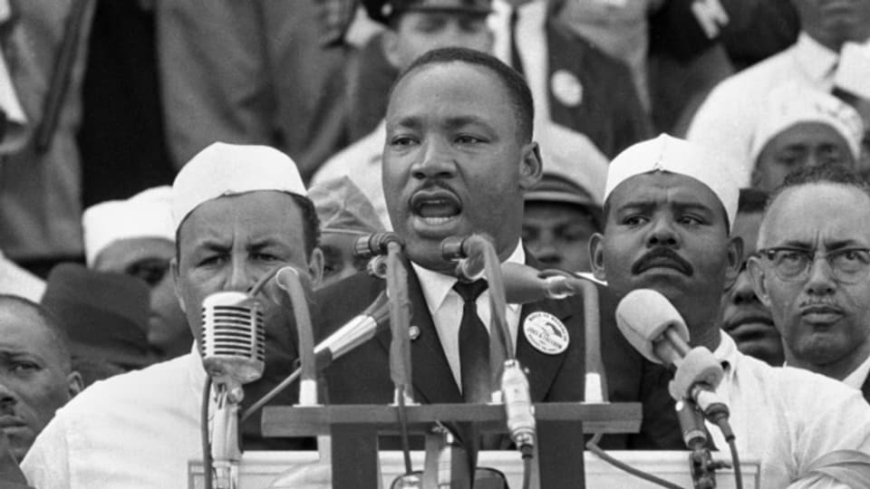 King hält seine Rede "I have a dream" am 28. August 1963 in Washington D.C.