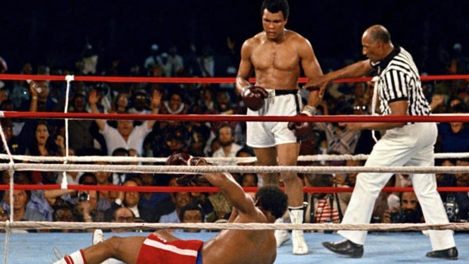 Boxkampf um den Weltmeistertitel zwischen George Foreman und Mohammad Ali