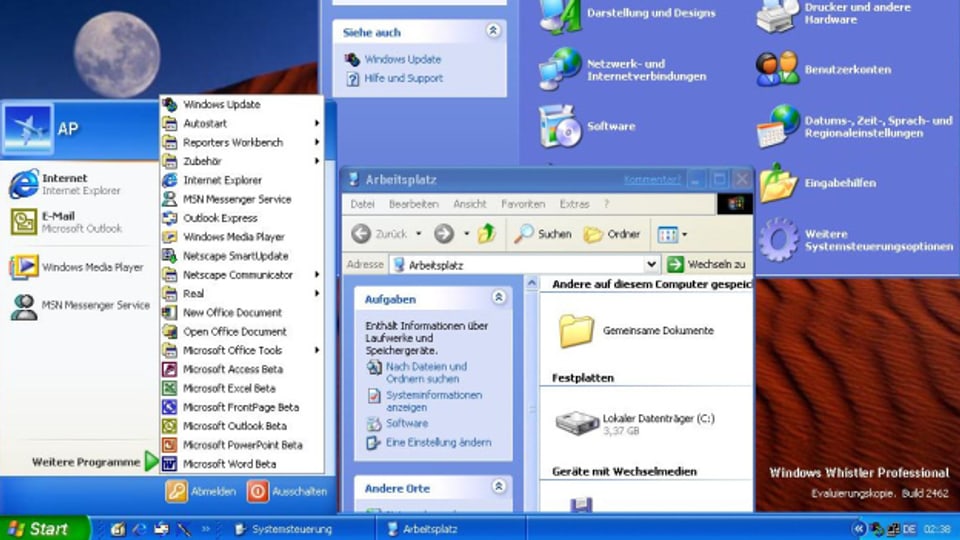 Viel blau und neue Symbole: Das Betriebssystem «Windows XP» unterschied sich deutlich vom Vorgänger.