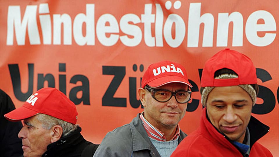 Die gewerkschaftlichen Forderungen nach Lohnerhöhungen und Mindeslöhnen sind zumindest teilweise erfüllt. Kundgebung am 3. April 2013 in Winterthur.