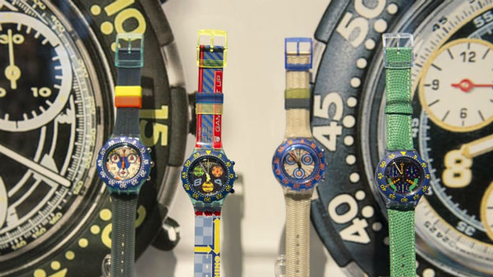Swatch-Uhren an der Uhrenmesse Basel.