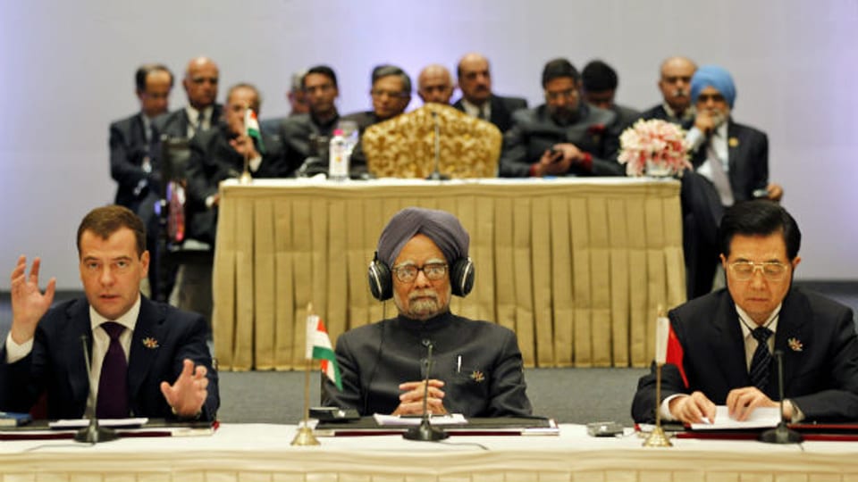 Die Staats-Chefs von Russland, Indien und China am letztjährigen BRIC-Gipfel.