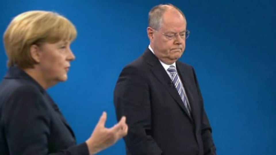 Peer Steinbrück beim TV-Duell mit Angela Merkel.