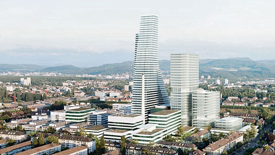 Visualisierung der beiden Roche-Türme in Basel.