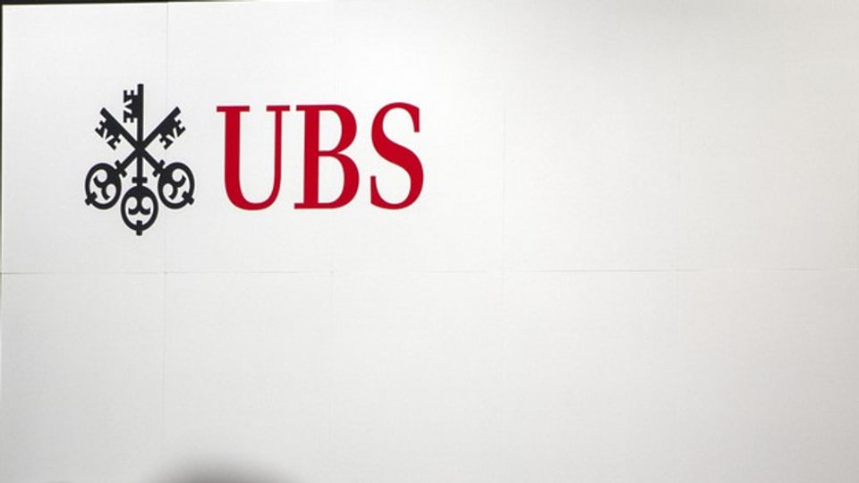 Das Logo der UBS - aufgenommen an der GV im Mai 2015.