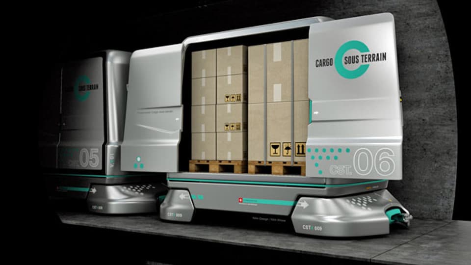 Computerillustration von Cargo Containern für den unterirdischen Versand von Waren.