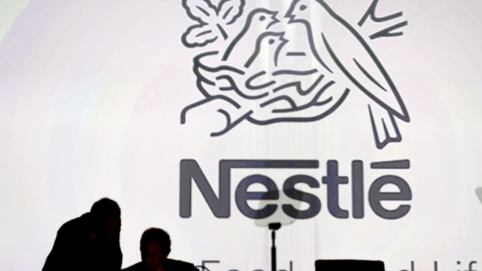 Das Nestle-Logo im Hintergrund einer Pressekonferenz in Lausanne im April 2016.