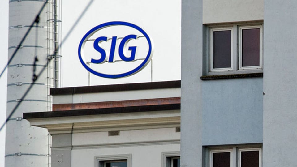 Das Logo des Schweizer Industrieunternehmens SIG Combibloc Group AG in Neuhausen am Rheinfall.