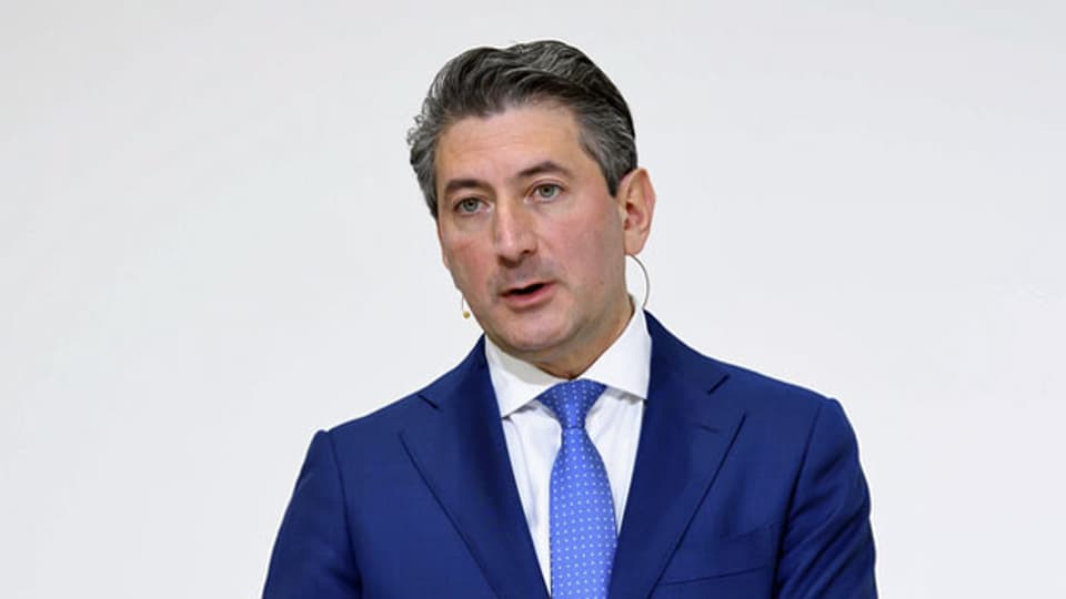 Roberto Cirillo, CEO Schweizerische Post AG an einer Medienkonferenz im März 2020.