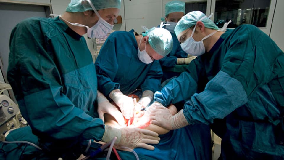 Chirurgen extrahieren die Leber und Nieren einer hirntoten Frau zur Transplantationsspende.