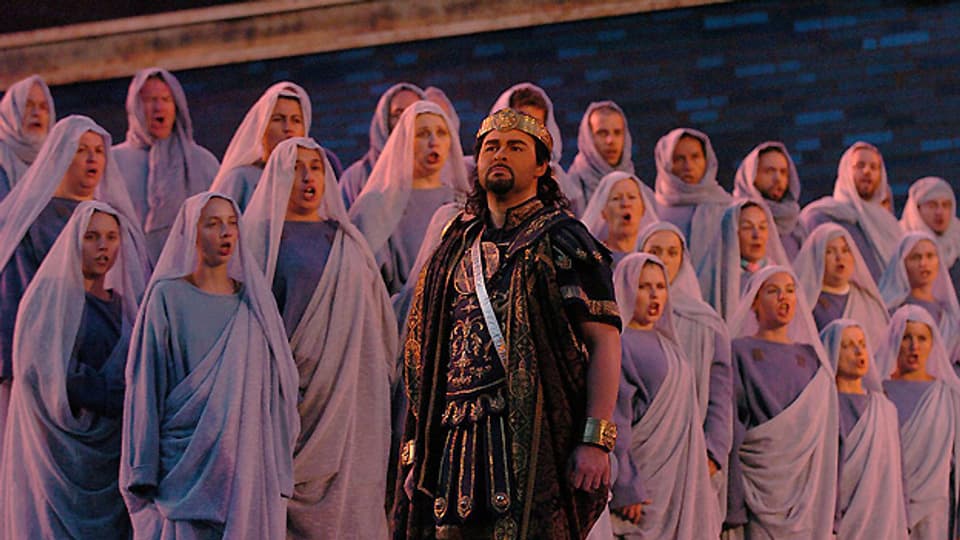 Szene aus der Oper «Nabucco» anlässlich des Opernfestivals 2005 in Avenches. Valter Borin war damals in der Rolle des Ismaele zu sehen.