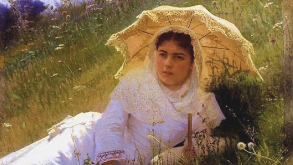 Gemälde von Ivan Kramskoi (1883). «A Woman under a parasol».
