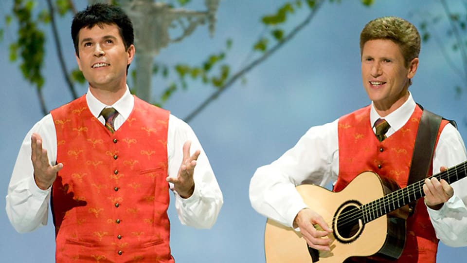Die Südtiroler Vincent und Fernando 2008 am Grand Prix der Volksmusik mit ihrem Lied «Glaube an Gott». Ein Jahr später reichte es dem Duo dank «Der Engel von Marienberg» zum Sieg.