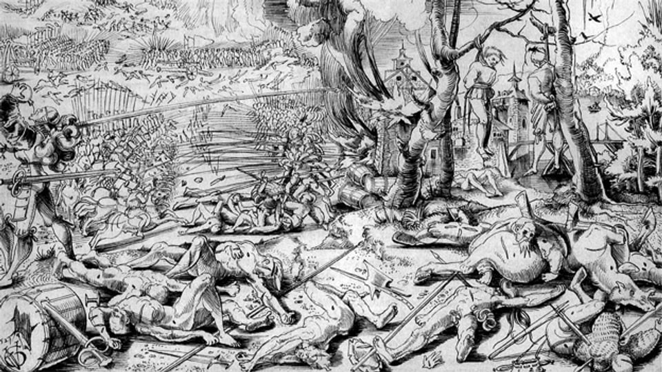 Drastische Darstellung des Schlachtfeldes von Marignano durch den Augenzeugen Urs Graf, 1521.