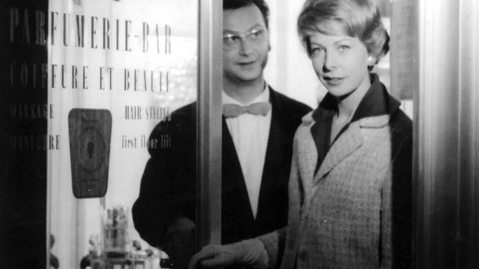 Walter Roderer und Olga Gebhardt, aufgenommen 1959 in einer Szene des heiteren Erfolgsfilms "Der Mustergatte"