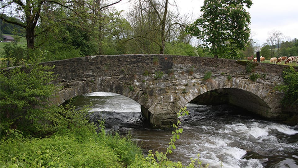 Steinbrücke über dem Fluss Langete.