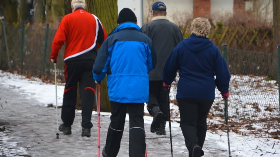 Nordic Walking-Stöcke bieten zusätzliche Sicherheit beim Gehen.