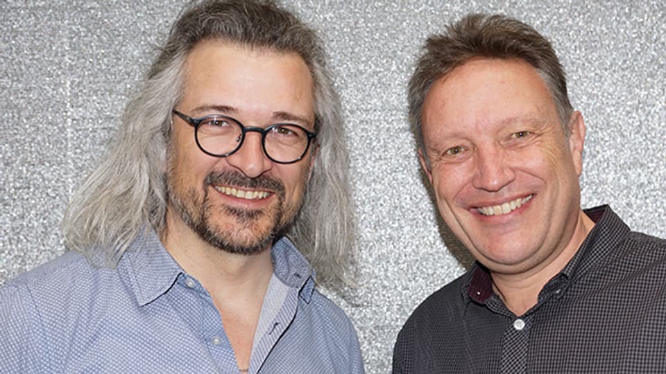 Dani Häusler und Stefan Schwarz im Studio der SRF Musikwelle.