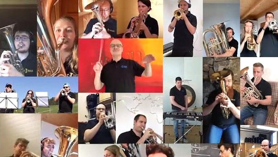Wegen des Versammlungsverbots haben alle Musikanten ihre Stimmen einzeln aufgenommen. Erst im Video wurde alles zum grossen Brass Band Klang zusammengefügt.