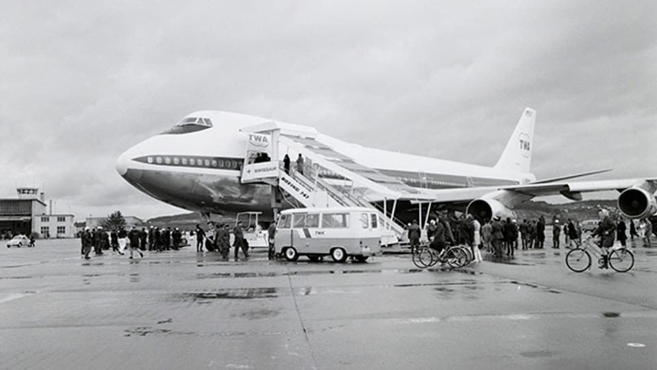 Erstlandung der Boeing 747 B der TWA am 8. Februar 1970 in Zürich-Kloten.
