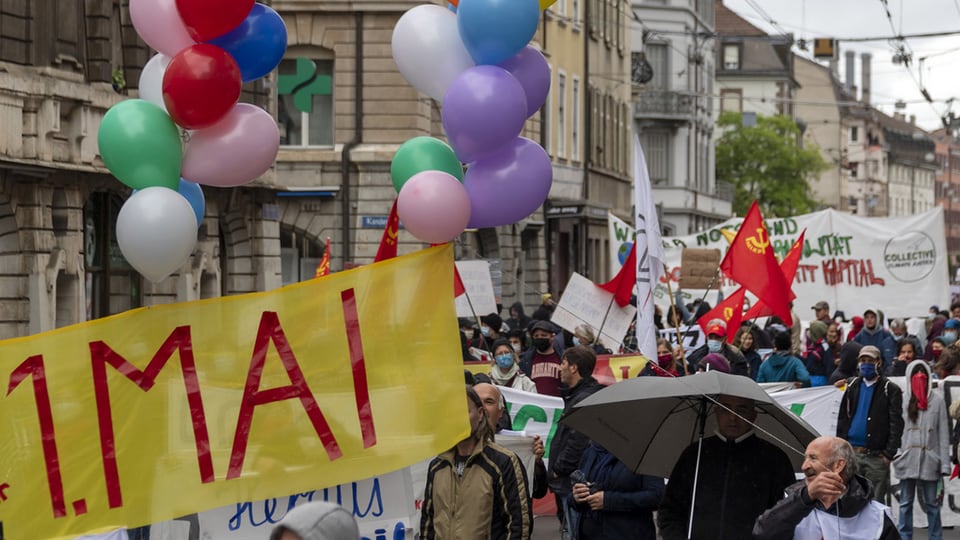 1. Mai-Demonstration am «Tag der Arbeit» 2020 in der Stadt Basel.