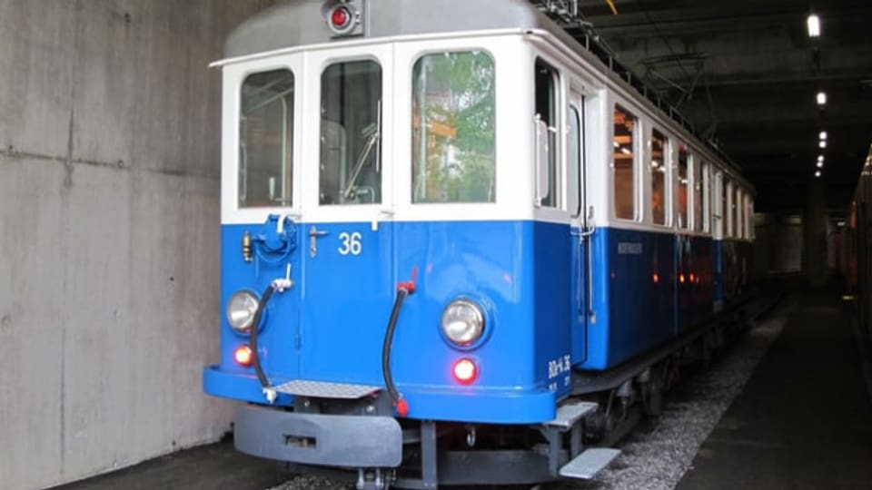 Das restaurierte «Blaue Bähnli», BDe 4/4 36, Baujahr Jahrgang 1912, im RBS Depot Worb-Laufen.