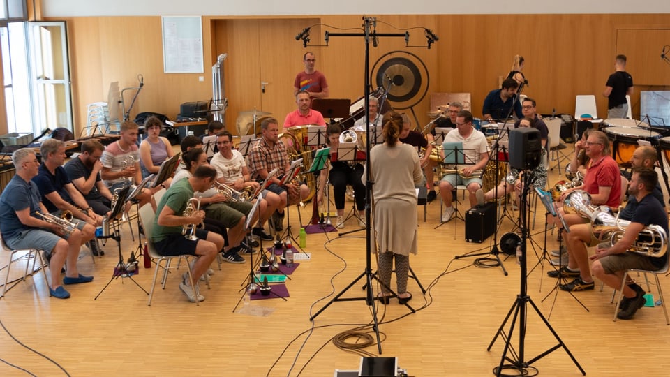 Das Ensemble de Cuivres Euphonia bei den Aufnahmen für das Album «Music for Brass Band» im Sommer 2023.