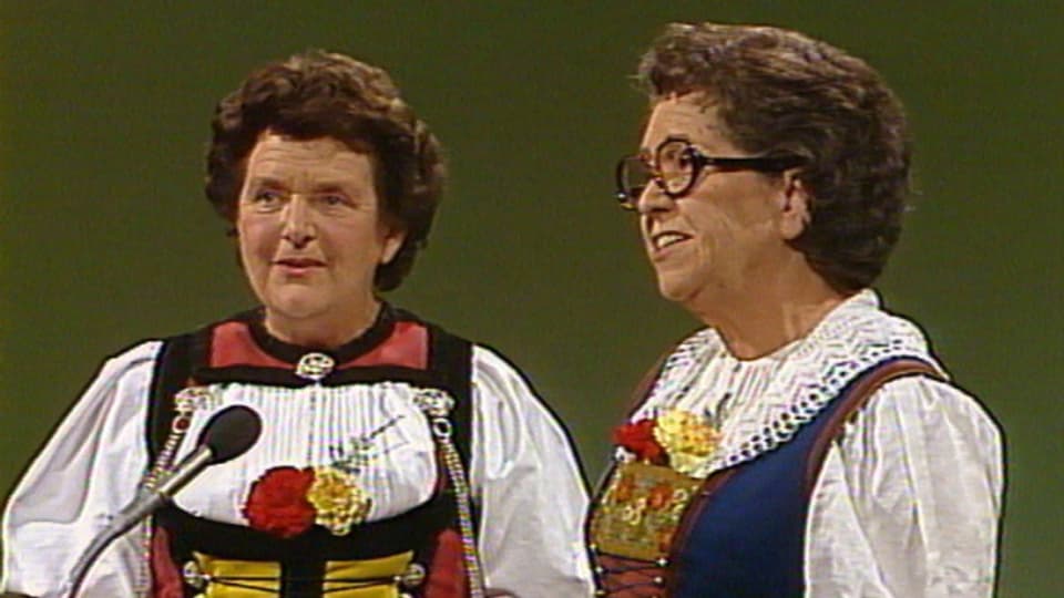 Berteli Studer und Marthely Mumenthaler in der TV-Sendung Karussell im Jahr 1985.