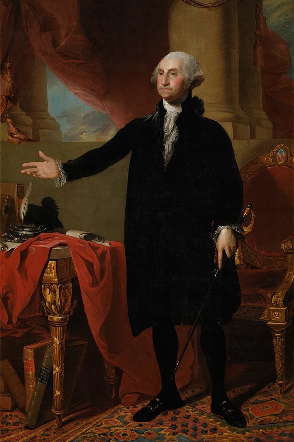 George Washington porträtiert. Er trägt einen Stock.