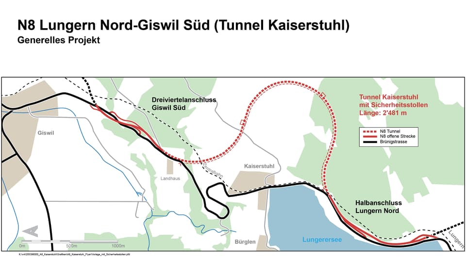 Geplanter Verlauf des Tunnels Kaiserstuhl